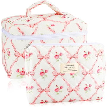 URSKYTOUS 3Pcs Quilted Makeup Bag Set for Women