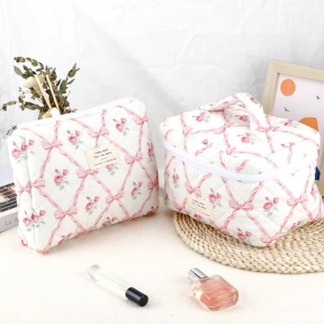 URSKYTOUS 3Pcs Quilted Makeup Bag Set for Women