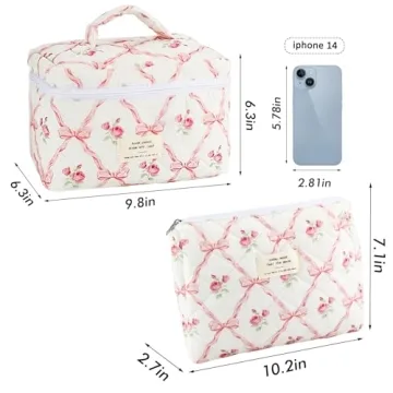 URSKYTOUS 3Pcs Quilted Makeup Bag Set for Women