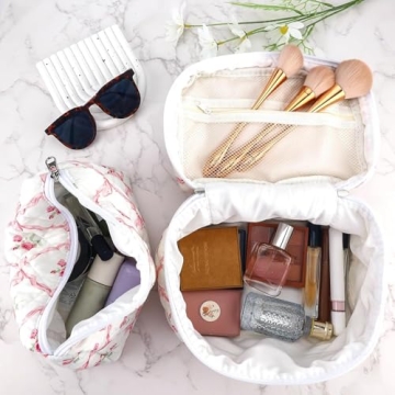 URSKYTOUS 3Pcs Quilted Makeup Bag Set for Women