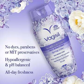 Vagisil Feminine Wash for Intimate Area Hygiene, Scentsitive Scents, pH Balanced and Gynecologist Tested, Spring Lilac, 12 oz (Pack of 1)