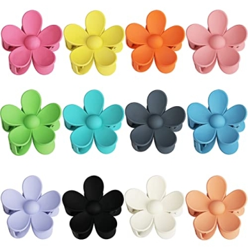 12-Piece Matte Flower Hair Claw Clips - Vibrant Colors & Strong Hold
