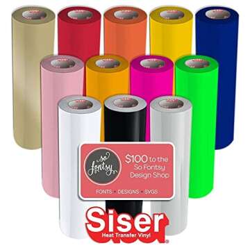 12 Pack of Siser Easyweed Heat Transfer (T-Shirt Vinyl) 15 Inches by 3 Feet Rolls - 12 Rolls Plus Design Card