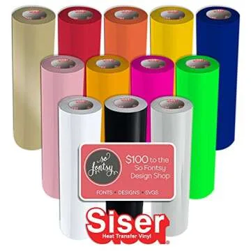 12 Pack of Siser Easyweed Heat Transfer (T-Shirt Vinyl) 15 Inches by 3 Feet Rolls - 12 Rolls Plus Design Card