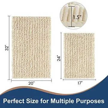 H.VERONNEX Luxury Chenille Cream Bathroom Rugs Sets 2 Piece, Thickened Hot Melt Rubber Bottom Bath M...