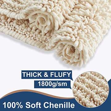 H.VERONNEX Luxury Chenille Cream Bathroom Rugs Sets 2 Piece, Thickened Hot Melt Rubber Bottom Bath Mats for Bathroom Non Slip,Bath Rugs Quick Dry Machine Washable for Shower Mat (32"x20"+17"x24")