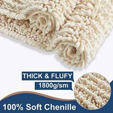 H.VERONNEX Luxury Chenille Cream Bathroom Rugs Sets 2 Piece, Thickened Hot Melt Rubber Bottom Bath Mats for Bathroom Non Slip,Bath Rugs Quick Dry Machine Washable for Shower Mat (32"x20"+17"x24")