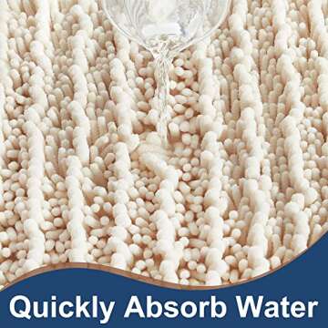 H.VERONNEX Luxury Chenille Cream Bathroom Rugs Sets 2 Piece, Thickened Hot Melt Rubber Bottom Bath Mats for Bathroom Non Slip,Bath Rugs Quick Dry Machine Washable for Shower Mat (32"x20"+17"x24")