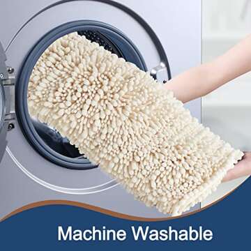 H.VERONNEX Luxury Chenille Cream Bathroom Rugs Sets 2 Piece, Thickened Hot Melt Rubber Bottom Bath Mats for Bathroom Non Slip,Bath Rugs Quick Dry Machine Washable for Shower Mat (32"x20"+17"x24")