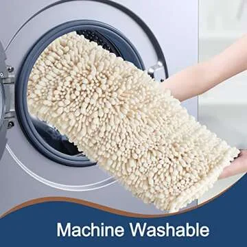 H.VERONNEX Luxury Chenille Cream Bathroom Rugs Sets 2 Piece, Thickened Hot Melt Rubber Bottom Bath Mats for Bathroom Non Slip,Bath Rugs Quick Dry Machine Washable for Shower Mat (32"x20"+17"x24")