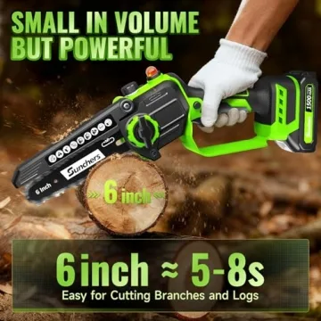 SUNCHERS Mini Chainsaw - 6 Inch Cordless Electric Chainsaw with Auto Oiler for Effortless Gardening