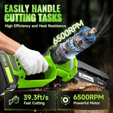 SUNCHERS Mini Chainsaw Cordless with 2 Batteries