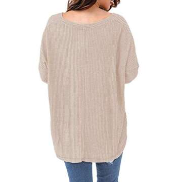 MIHOLL Womens Loose Blouse V Neck Button Down T Shirts Tie Front Knot Casual Tops