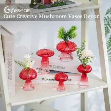 Glasseam Mushroom Plant Propagation Stations: Red Glass Terrarium Jar Set of 5 Cute Planters for Ind...