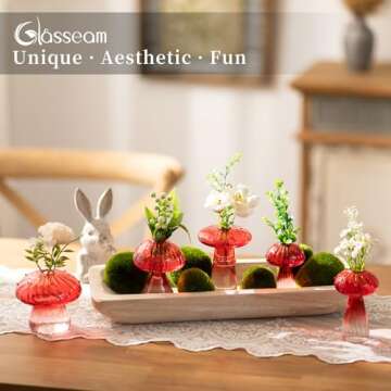 Glasseam Mushroom Plant Propagation Stations: Red Glass Terrarium Jar Set of 5 Cute Planters for Indoor Plants Decorative Propagate Station Unique Christmas Birthday Gifts for Women Home Office Decor