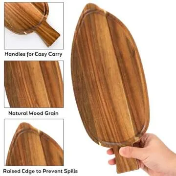 Youeon 2 Pcs Acacia Wood Serving Trays, 13" x 5.5" Leaf Shaped Wooden Trays for Decor, Novelty Trays for Food Serving, Small Wooden Plates Candle Holder for Kitchen Home Decor