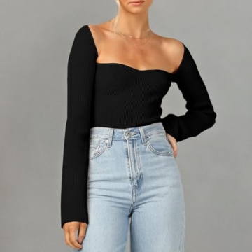 Trendy Sweetheart Neck Ribbed Bustier Sweater Top 2021