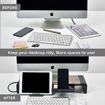 SIIG Computer Monitor and Laptop Stand Riser with USB Ports Width Adjustable on Both Sides - Support up to 55lbs (CE-MT2Q12-S1)