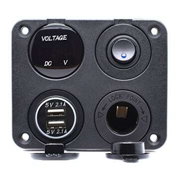 Cllena Dual USB Socket Charger 2.1A&2.1A + LED Voltmeter + 12V Power Outlet + ON-OFF Toggle Switch F...