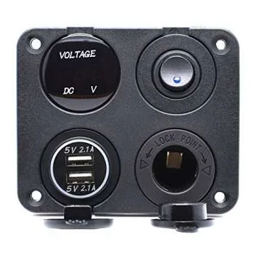 Cllena Dual USB Socket Charger 2.1A&2.1A + LED Voltmeter + 12V Power Outlet + ON-OFF Toggle Switch F...