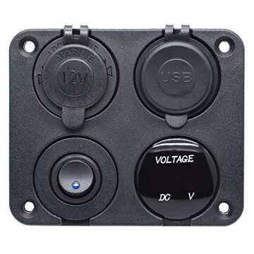 Cllena Dual USB Socket Charger 2.1A&2.1A + LED Voltmeter + 12V Power Outlet + ON-OFF Toggle Switch Four Functions Panel for Car Boat Marine RV Truck Camper Vehicles GPS Mobiles (Blue)