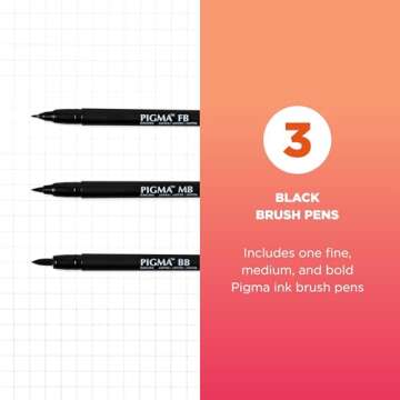 SAKURA Pigma Professional Brush Pens - Archival Black Ink for Lettering & Drawing - 3 Pack