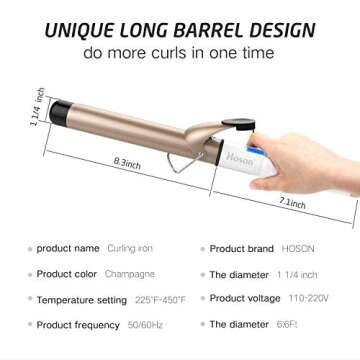 Hoson 1 1/4 Inch Curling Iron Professional Ceramic Tourmaline Coating Barrel Hair Curler, LCD Display with 9 Heat Setting(225°F to 450°F for All Hair Types, Glove Include)