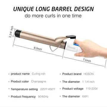 Hoson 1 1/4 Inch Curling Iron Professional Ceramic Tourmaline Coating Barrel Hair Curler, LCD Display with 9 Heat Setting(225°F to 450°F for All Hair Types, Glove Include)