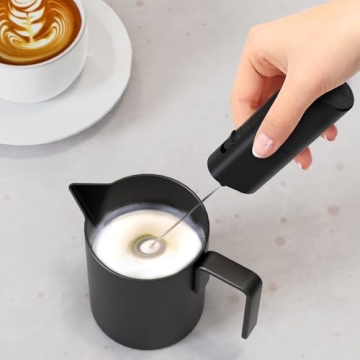 Powerful Milk Frother for Coffee, Fast Handheld Drink Mixer with Stainless Steel Whisk, Battery Operated Hand Frother Stirrer Wand-Black