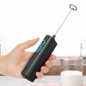Powerful Milk Frother for Coffee, Fast Handheld Drink Mixer with Stainless Steel Whisk, Battery Operated Hand Frother Stirrer Wand-Black