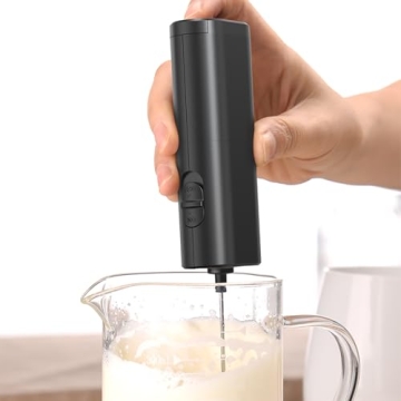 Powerful Milk Frother for Coffee, Fast Handheld Drink Mixer with Stainless Steel Whisk, Battery Operated Hand Frother Stirrer Wand-Black