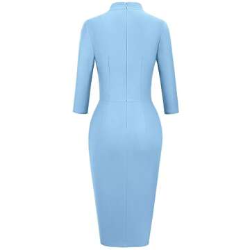 MUXXN Women's Lady Vintage 3/4 Sleeve Semi Formal Business Office Slim Pencil Dress with Pockets Airy Blue XXL