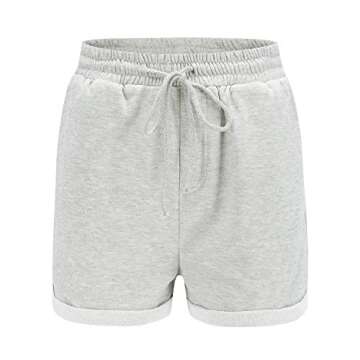 Tengo Women Summer Beach Shorts Juniors Folded Hem Shorts with Drawstring(Grey,XL)