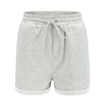 Tengo Women Summer Beach Shorts Juniors Folded Hem Shorts with Drawstring(Grey,XL)