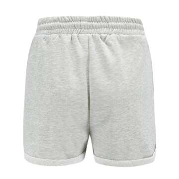 Tengo Women Summer Beach Shorts Juniors Folded Hem Shorts with Drawstring(Grey,XL)