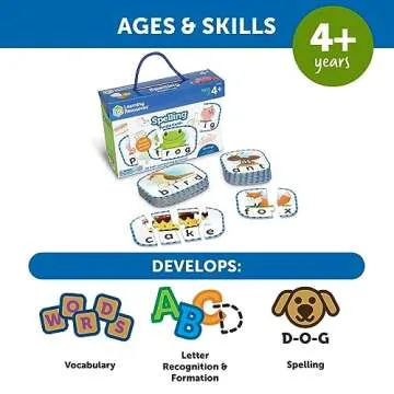 Learning Resources Spelling Puzzle Cards, Kindergarten Readniness, Self Correcting Puzzles, Ages 4+ (Multi)