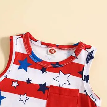 BOUTIKOME Infant Baby Boy Girl 4th of July Outfit Newborn Onesie Romper American Flag Sleeveless One Piece Bodysuit（Red,18-24M）