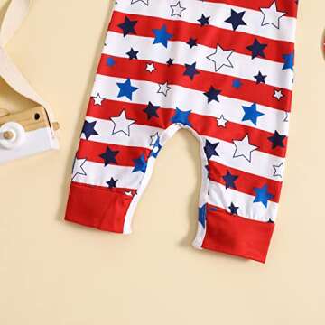 BOUTIKOME Infant Baby Boy Girl 4th of July Outfit Newborn Onesie Romper American Flag Sleeveless One Piece Bodysuit（Red,18-24M）