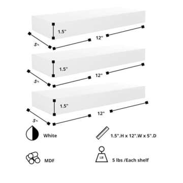 Kiera Grace Stockholm Maine Floating Shelves - Modern Wall Mounted Decor, White, 3Pack