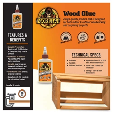 Gorilla WOOD Glue - Strong Adhesive for Wood Projects