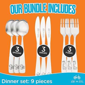 Kids and Toddler Utensils Silverware Set – 9-Piece Toddler Silverware Includes 3 Forks 3 Spoons and 3 Kid-Friendly Knives - kids Metal silverware Flatware Cutlery Set for Preschooler Baby Child