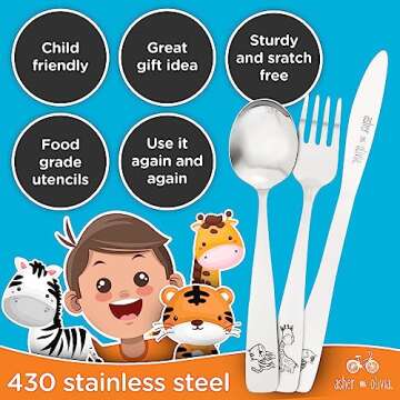 Kids and Toddler Utensils Silverware Set – 9-Piece Toddler Silverware Includes 3 Forks 3 Spoons and 3 Kid-Friendly Knives - kids Metal silverware Flatware Cutlery Set for Preschooler Baby Child