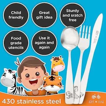 Kids and Toddler Utensils Silverware Set – 9-Piece Toddler Silverware Includes 3 Forks 3 Spoons and 3 Kid-Friendly Knives - kids Metal silverware Flatware Cutlery Set for Preschooler Baby Child