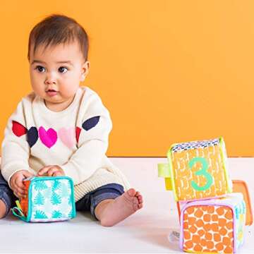 Bright Starts Grab & Stack Soft Blocks Toy, Ages 3 Months +