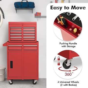 Goplus Rolling Tool Chest, 5-Drawer Tool Box Organizer w/Lockable Wheels & Sliding Drawers & Detachable Top & Adjustable Shelf, Tool Storage Cabinet for Garage Workshop (Red)
