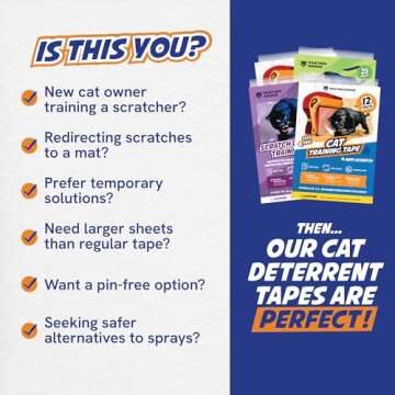 Panther Armor Cat Scratch Deterrent Double Sided Anti Scratching Sticky Tape - Furniture Protector and Cat Training Tape - Couch Corner Protector for Cats (12-Pack)
