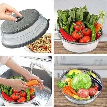 Microwave Splatter Cover Vented for Food, Splatter Guard & Colander Kitchen Gadget for Fruit Vegetables Microwave Plate Cover with Hook Hole,Dishwasher-Safe,BPA-Free Silicone & Plastic (2 Pack)