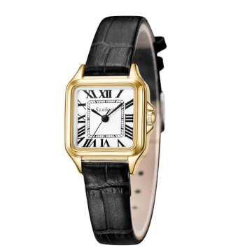 Szaikyri Classic Square Watches for Women with Roman Numerals Ladies Casual Dress Watch (Black-Gold)