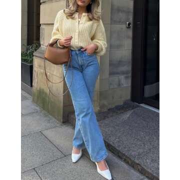 Arssm Womens Cute Cardigan Sweater Long Sleeve Crewneck Button Down Cardigans Knit Top Fashion 2024 Knitwear(Yellow-S)