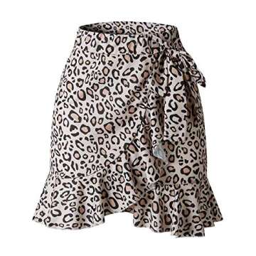 Salamola Women's Leopard Asymmetrical Ruffles High Waist Printed Cute Casual Mini Skirt